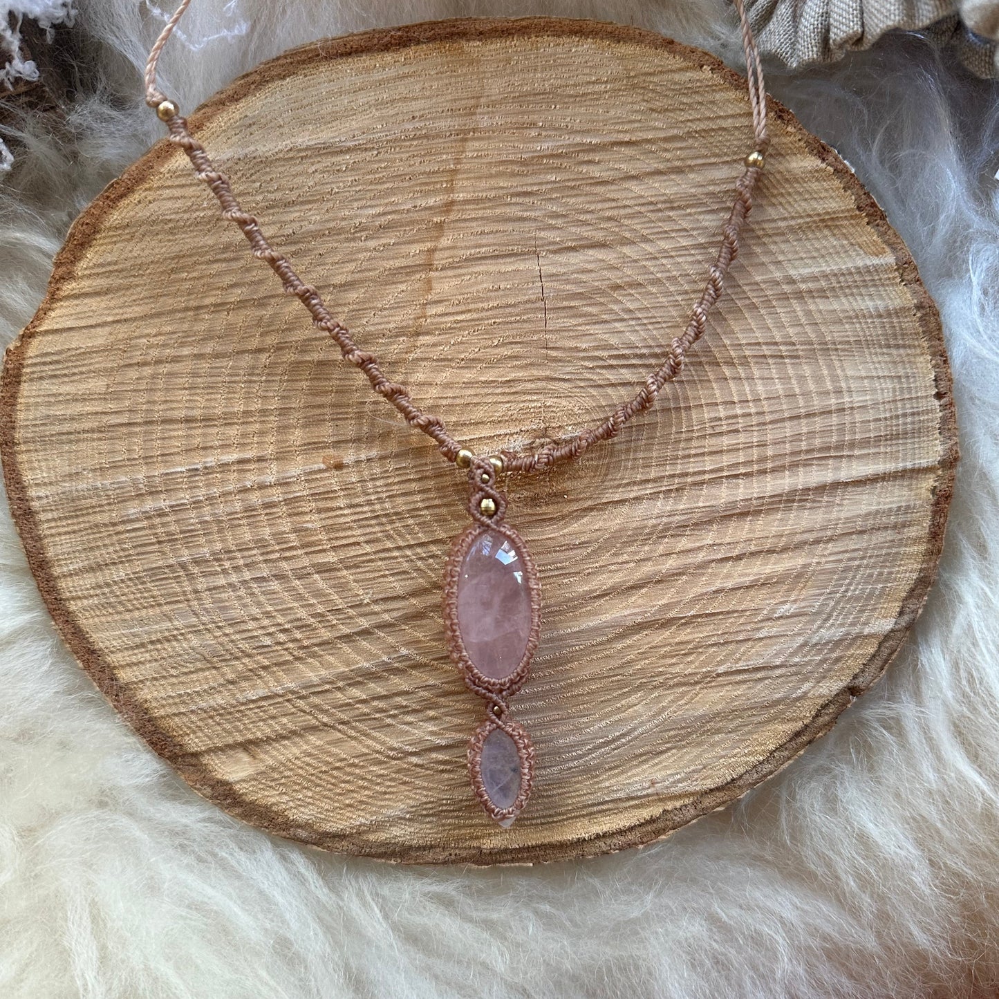 Macrame Rose Quartz & Rainbow Moonstone Necklace