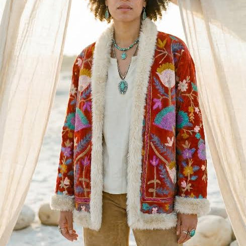Fur Trim Embroidered coat