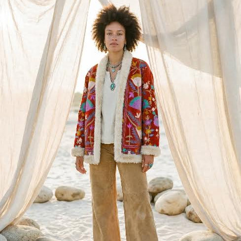 Fur Trim Embroidered coat