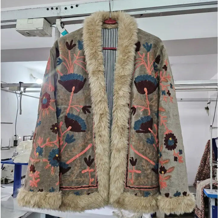 Fur Trim Embroidered coat