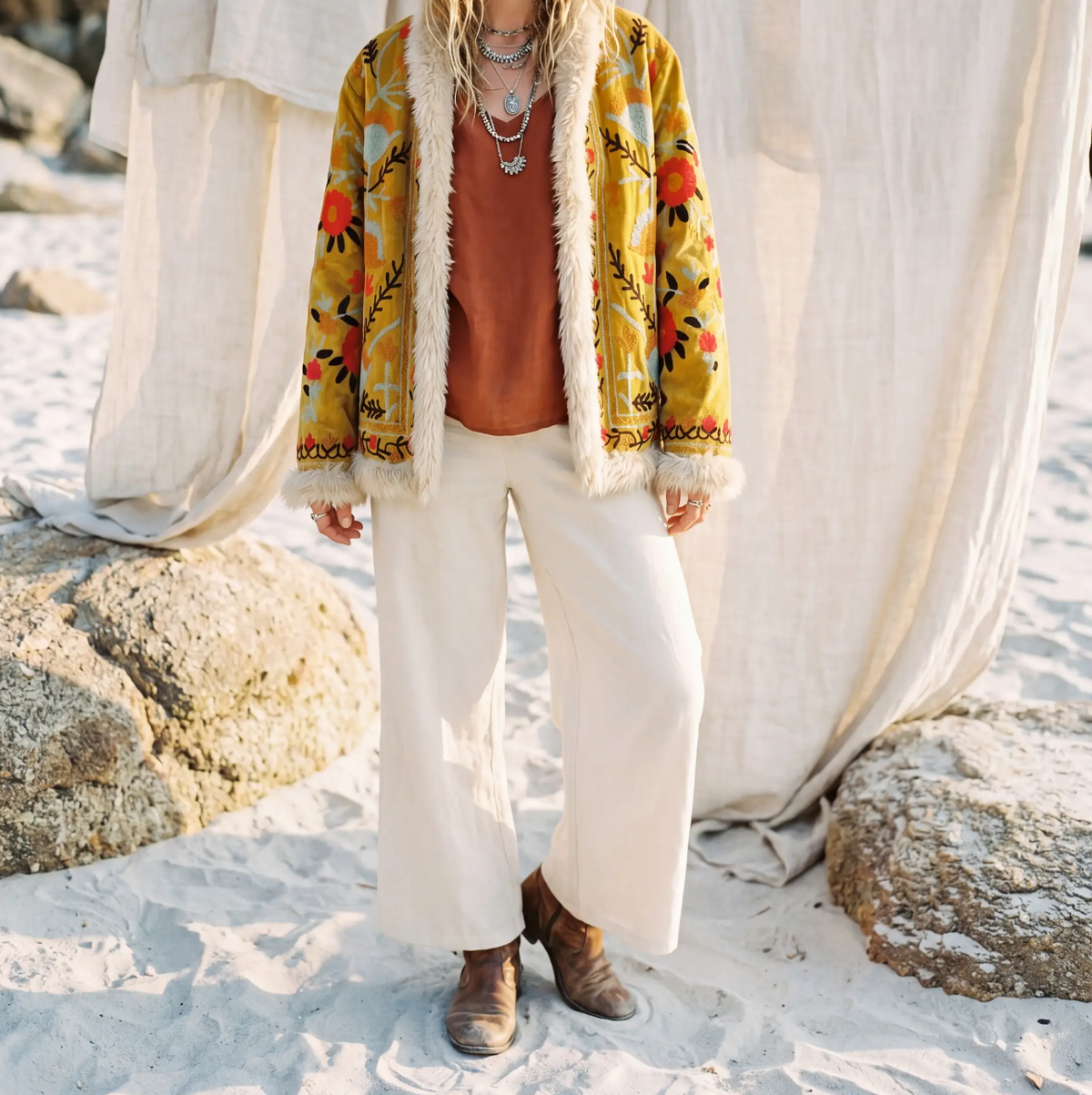 Fur Trim Embroidered coat