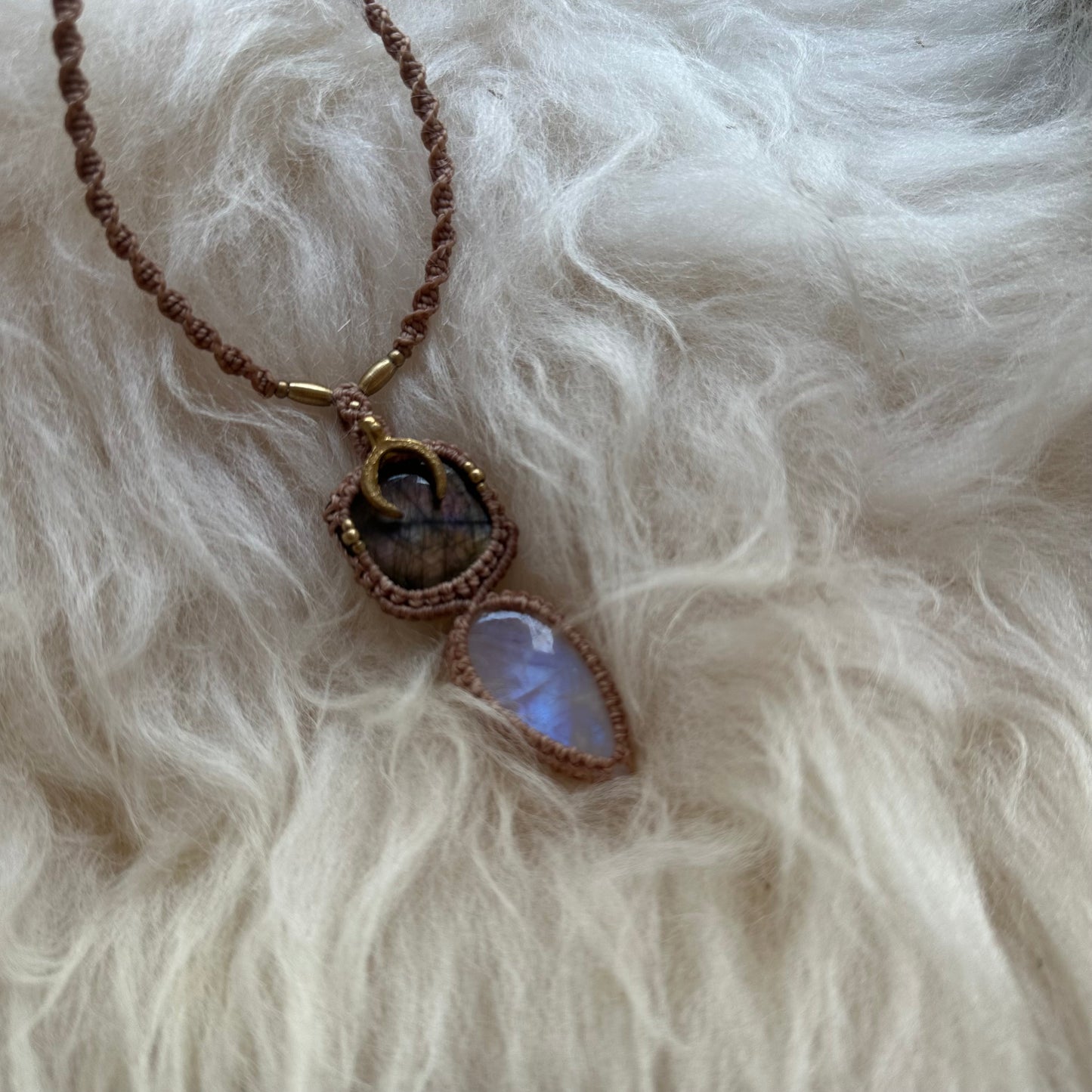 Labradorite & Rainbow Moonstone Macrame Necklace