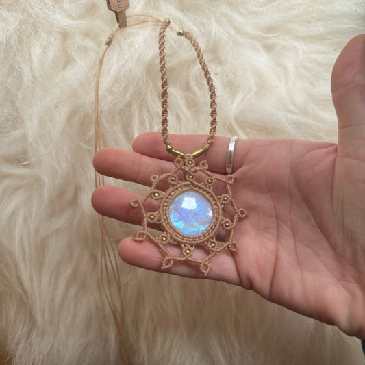 Rainbow Moonstone Macrame Necklace
