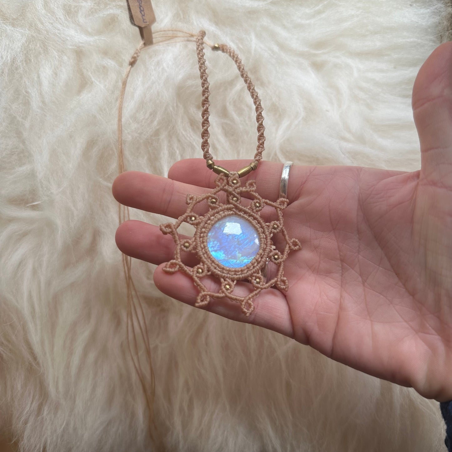 Rainbow Moonstone Macrame Necklace