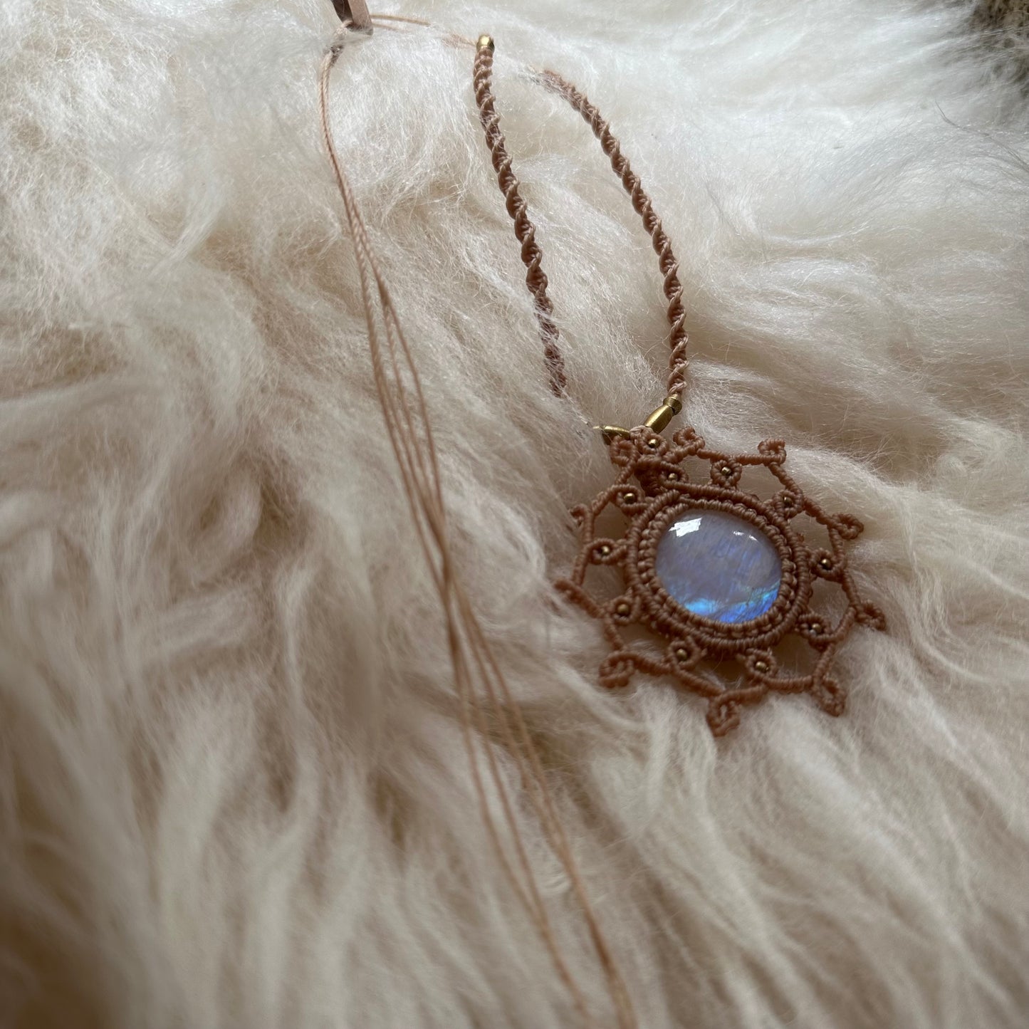 Rainbow Moonstone Macrame Necklace