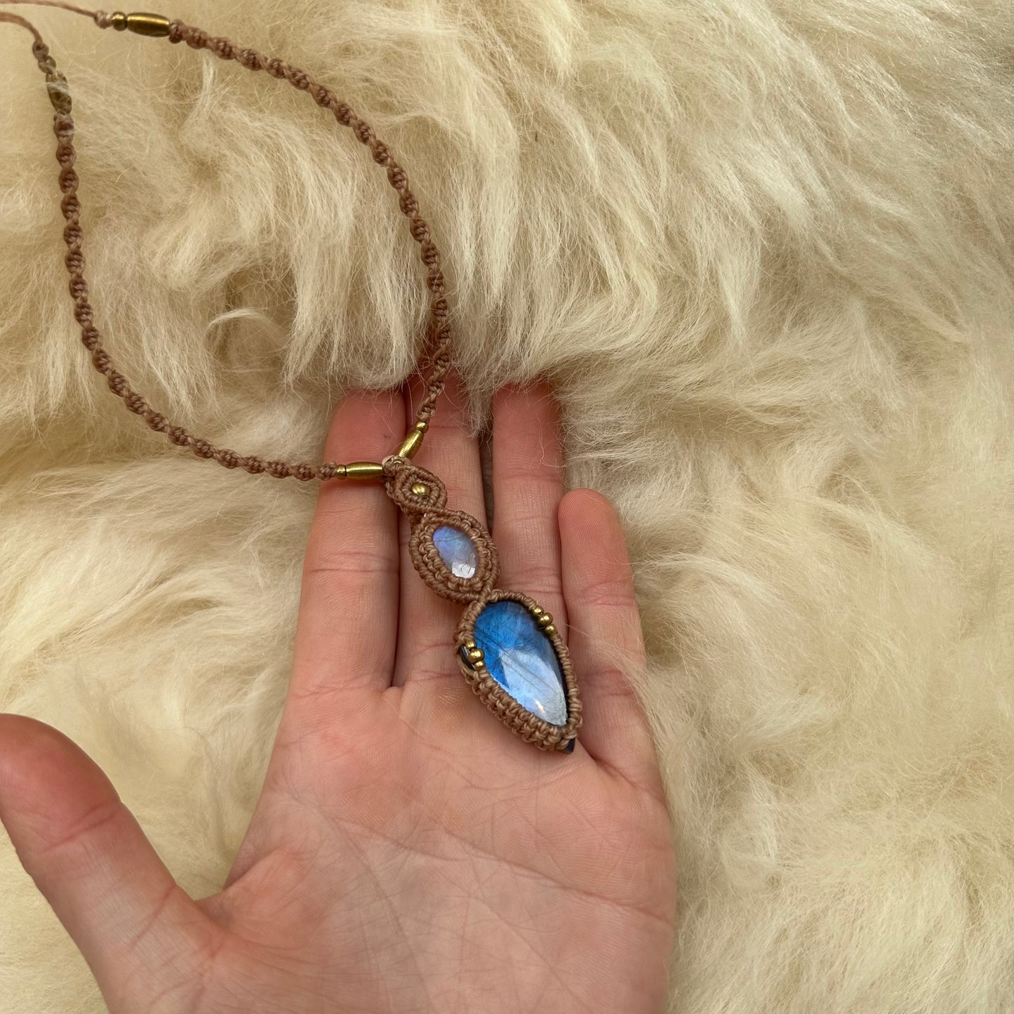 Rainbow Moonstone & Labradorite Macrame Necklace