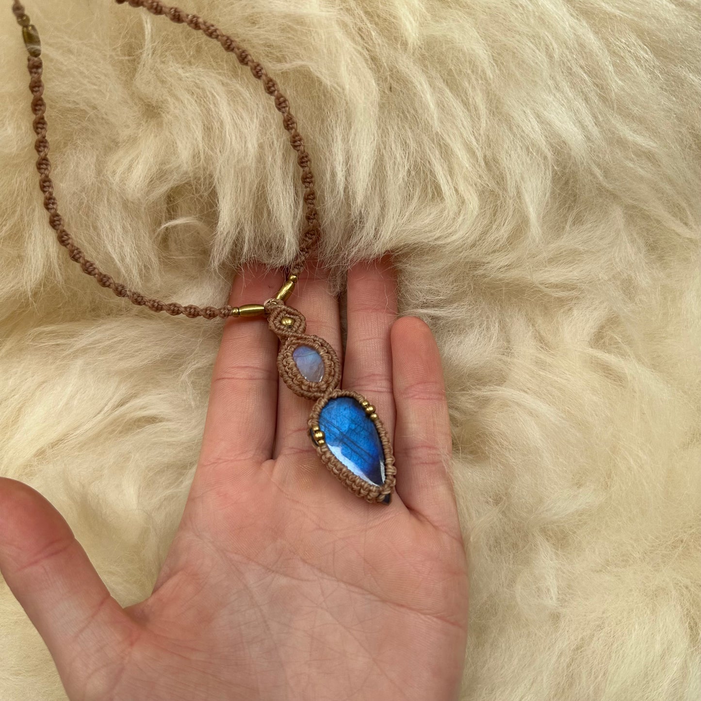 Rainbow Moonstone & Labradorite Macrame Necklace