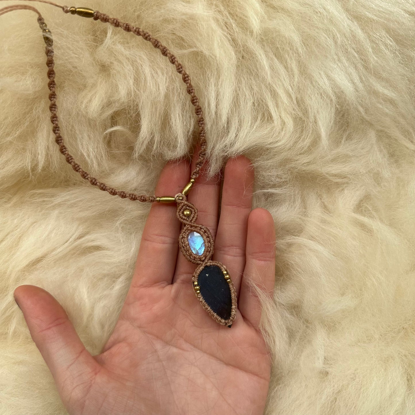 Rainbow Moonstone & Labradorite Macrame Necklace