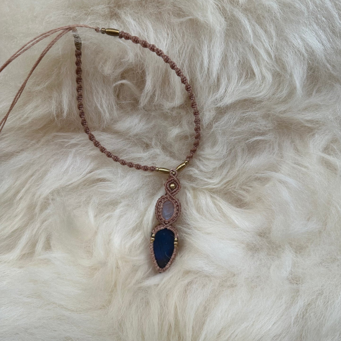 Rainbow Moonstone & Labradorite Macrame Necklace