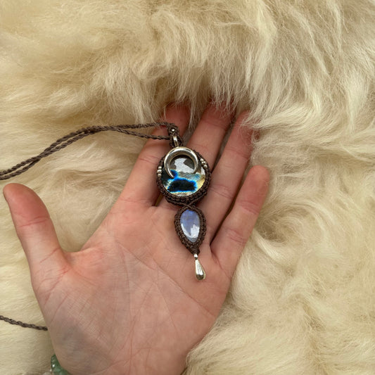 Labradorite & Rainbow Moonstone Macrame Necklace