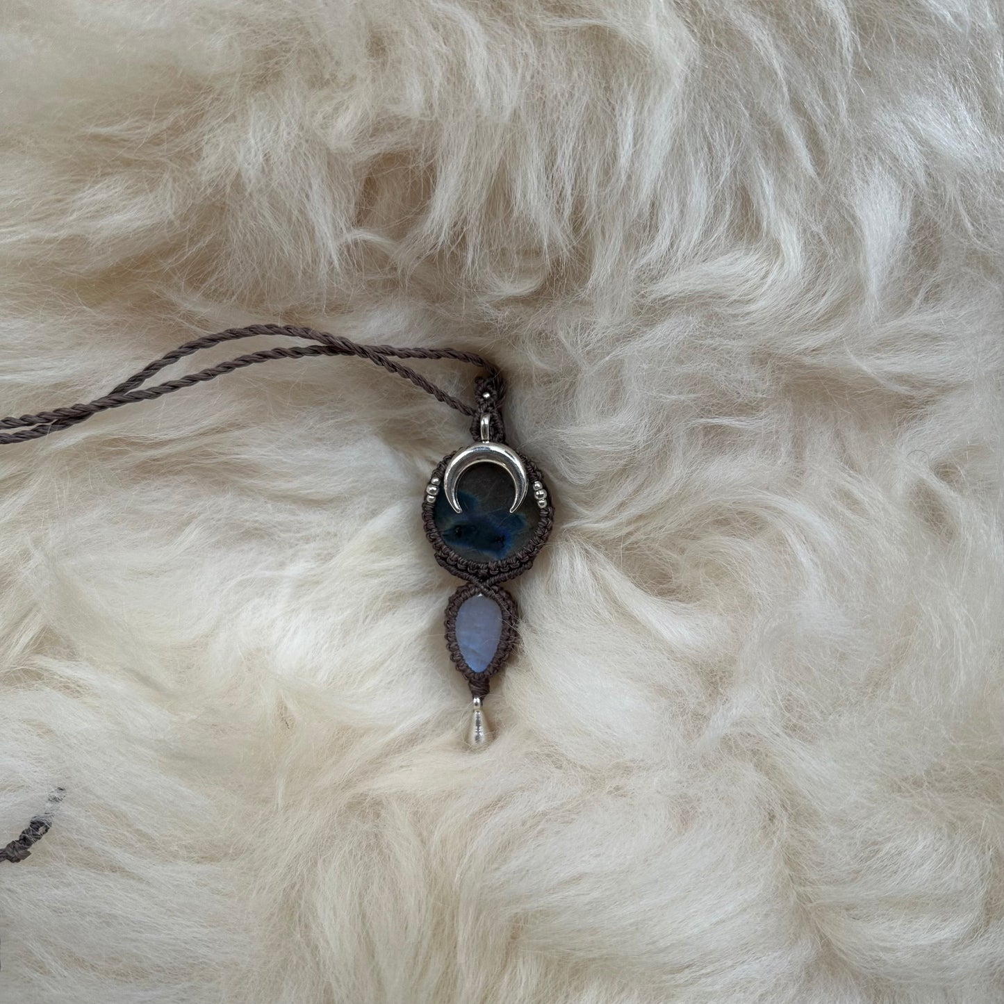 Labradorite & Rainbow Moonstone Macrame Necklace