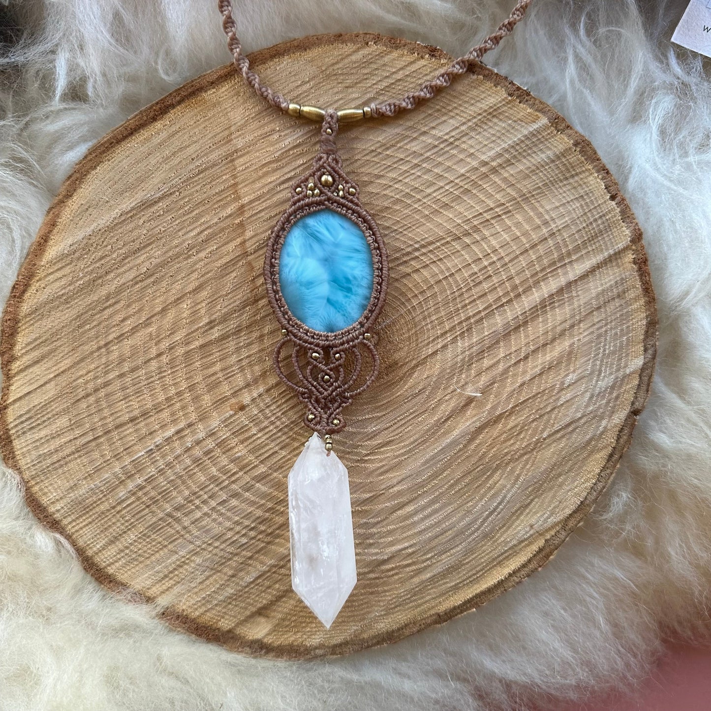 Macrame Larimar & Clear Quartz Necklace