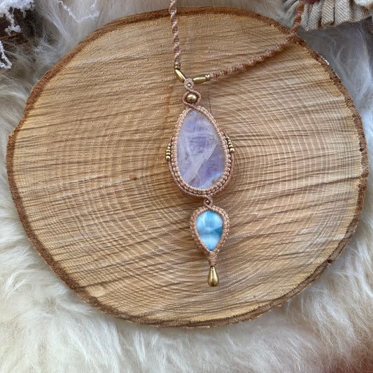 Macrame Rainbow Moonstone & Larimar Necklace