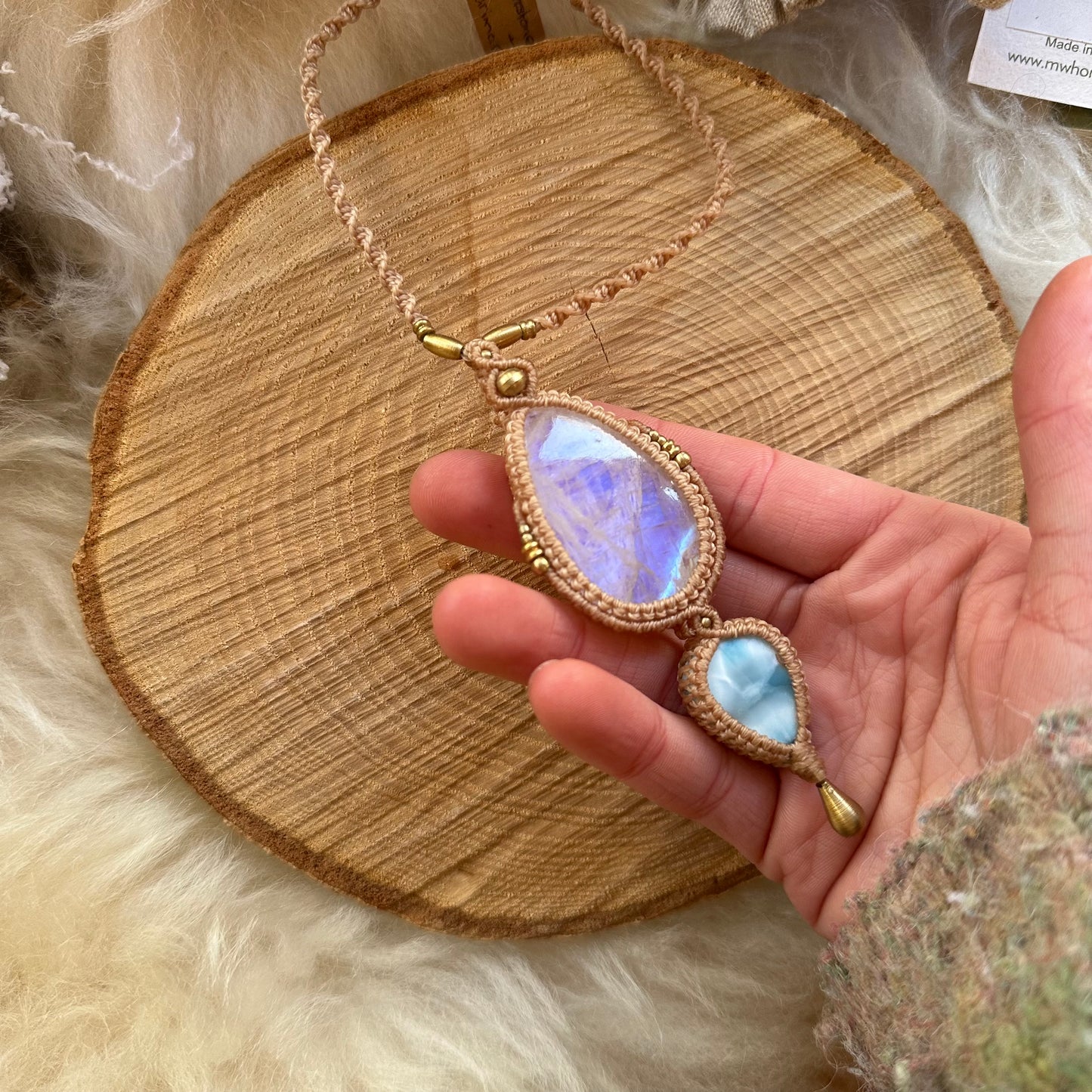 Macrame Rainbow Moonstone & Larimar Necklace
