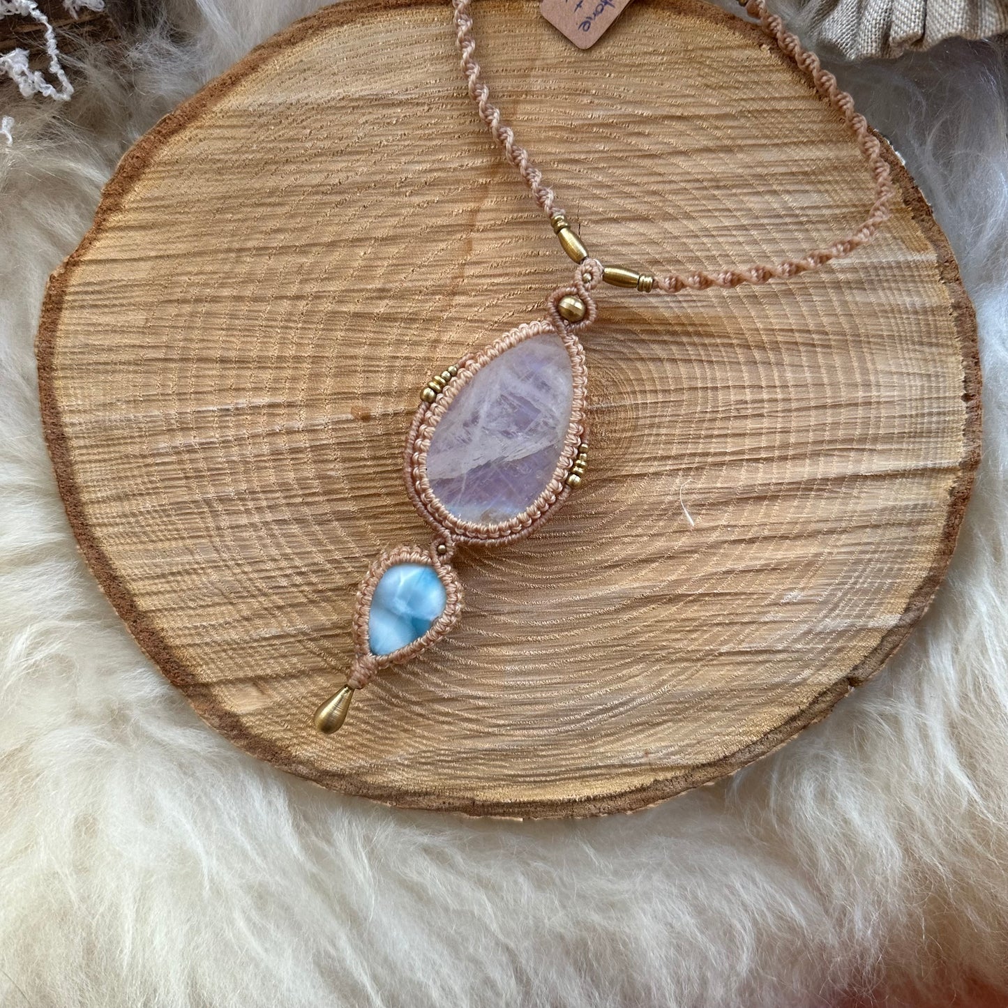 Macrame Rainbow Moonstone & Larimar Necklace