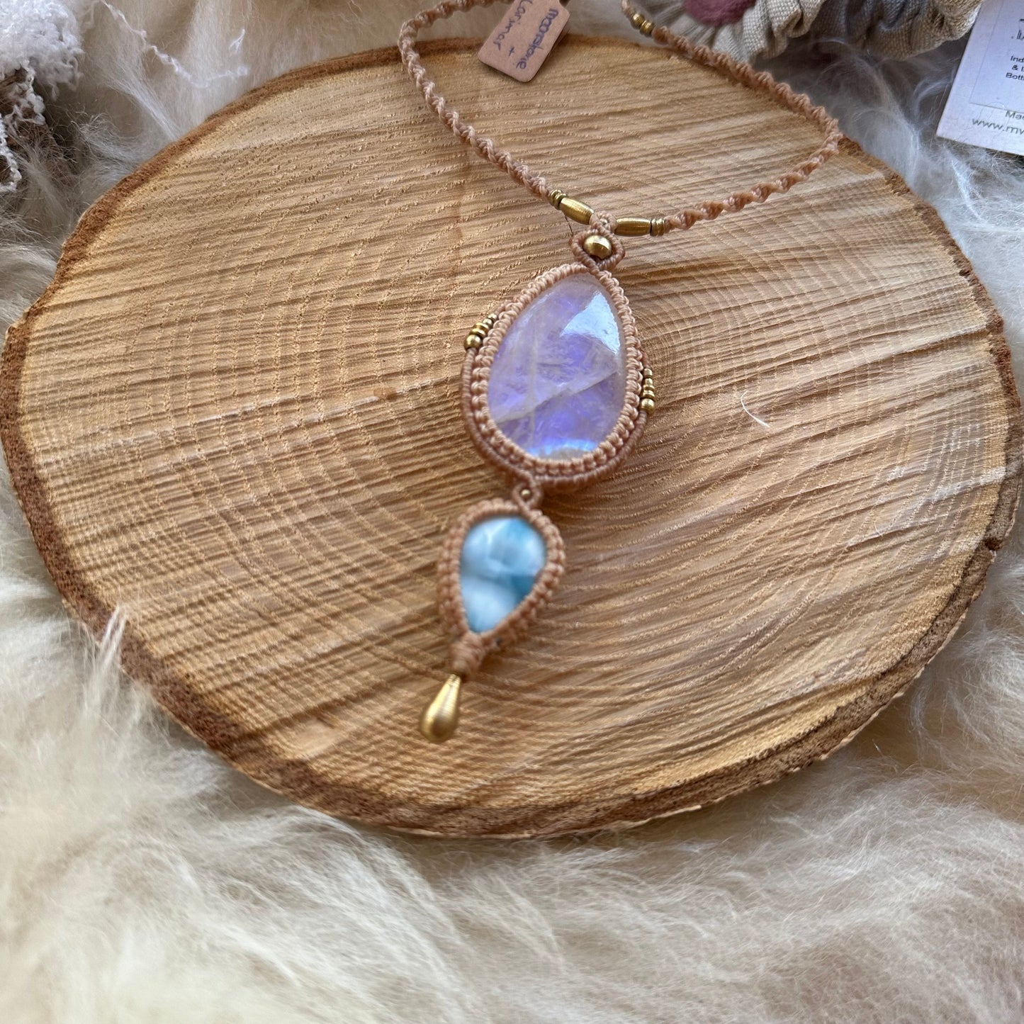 Macrame Rainbow Moonstone & Larimar Necklace