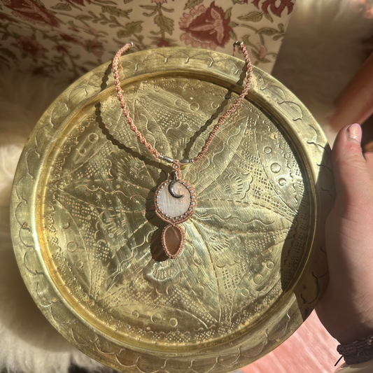 Macrame Rainbow Moonstone and Sunstone Necklace