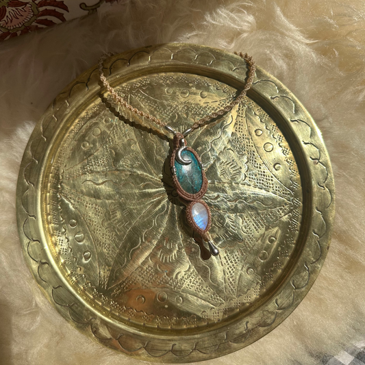 Macrame Chrysocolla and Rainbow Moonstone Necklace