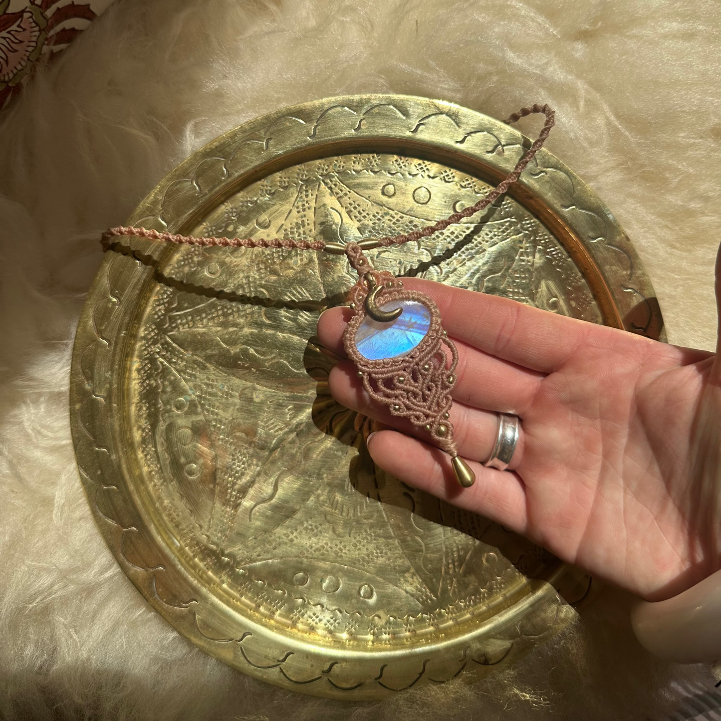 Macrame Rainbow Moonstone Necklace
