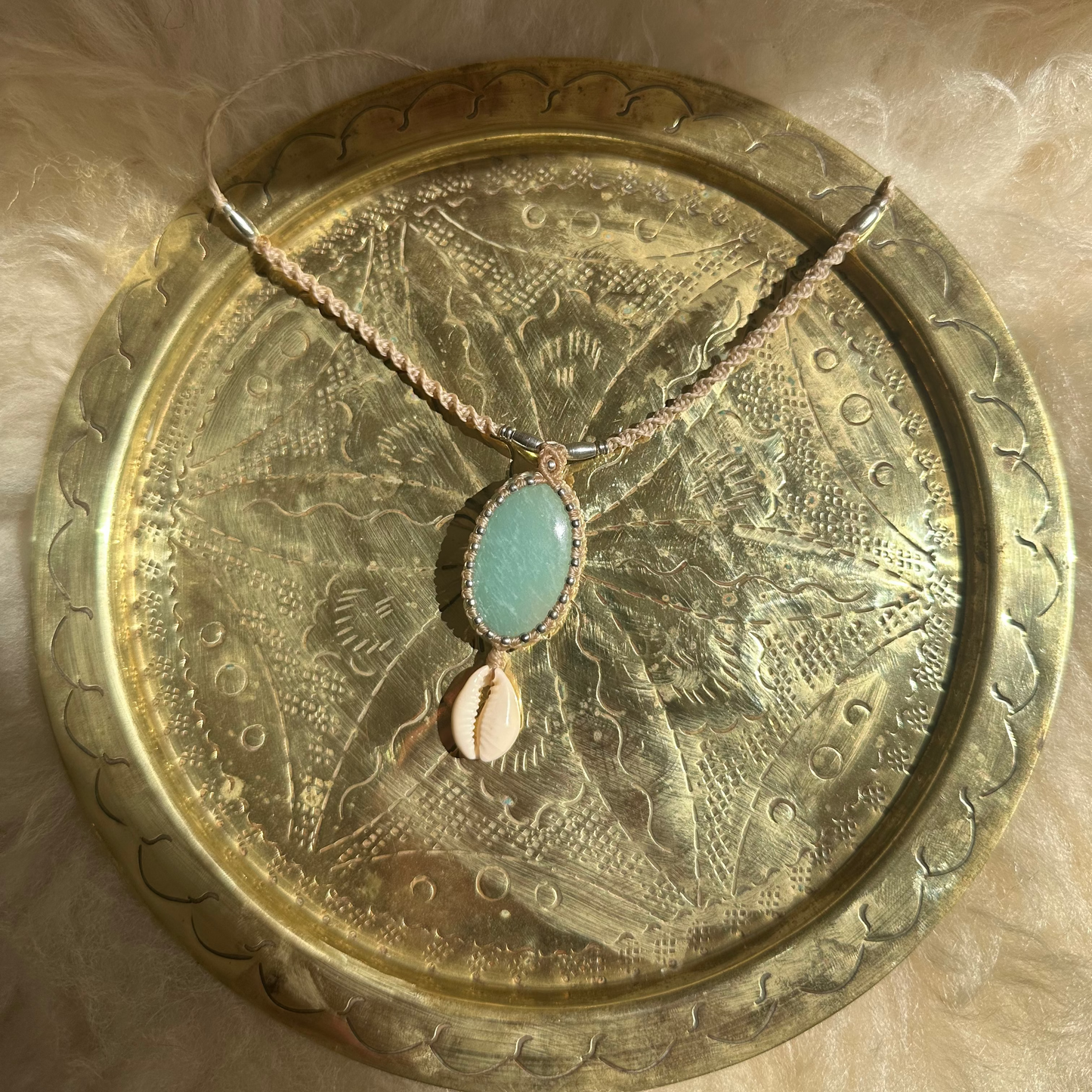 Macrame Amazonite and Shell Necklace