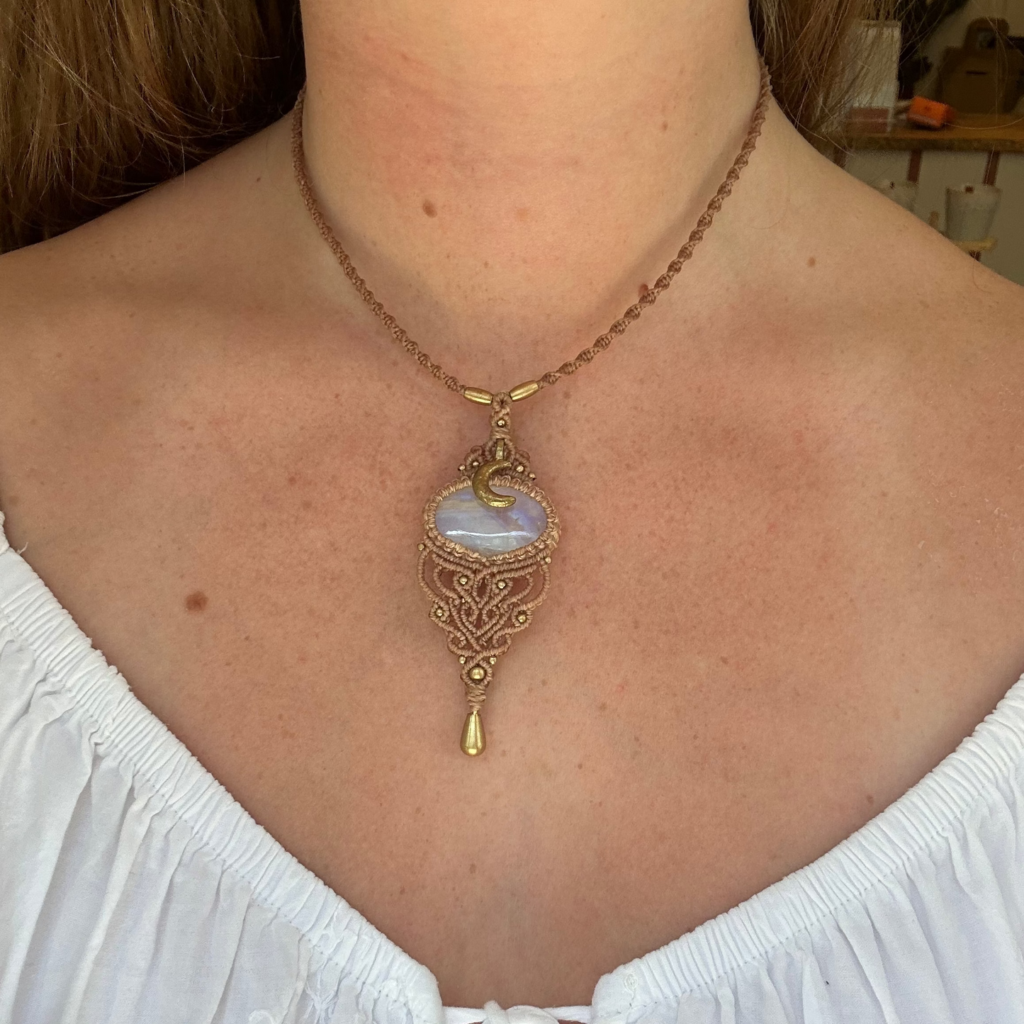 Macrame Rainbow Moonstone Necklace