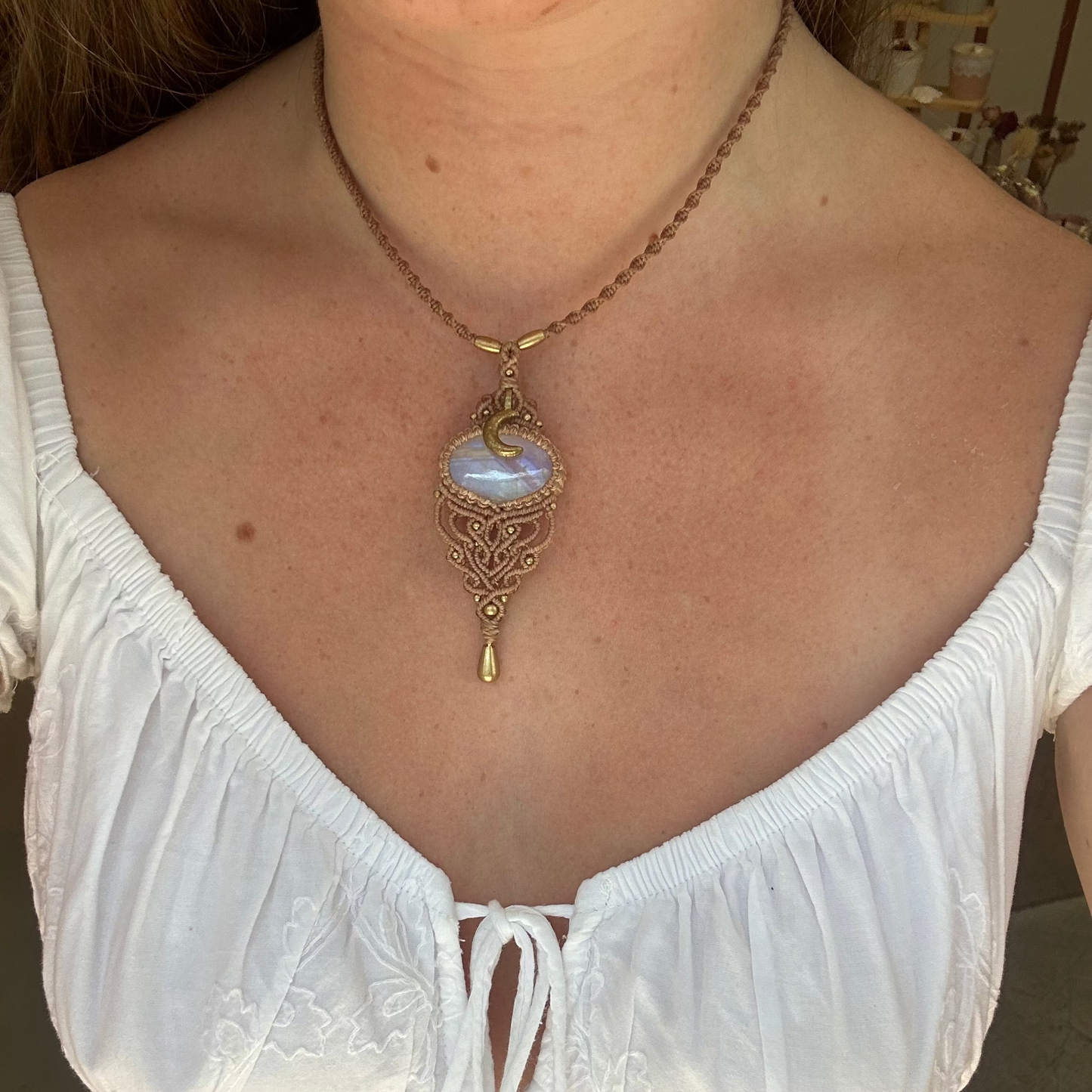 Macrame Rainbow Moonstone Necklace