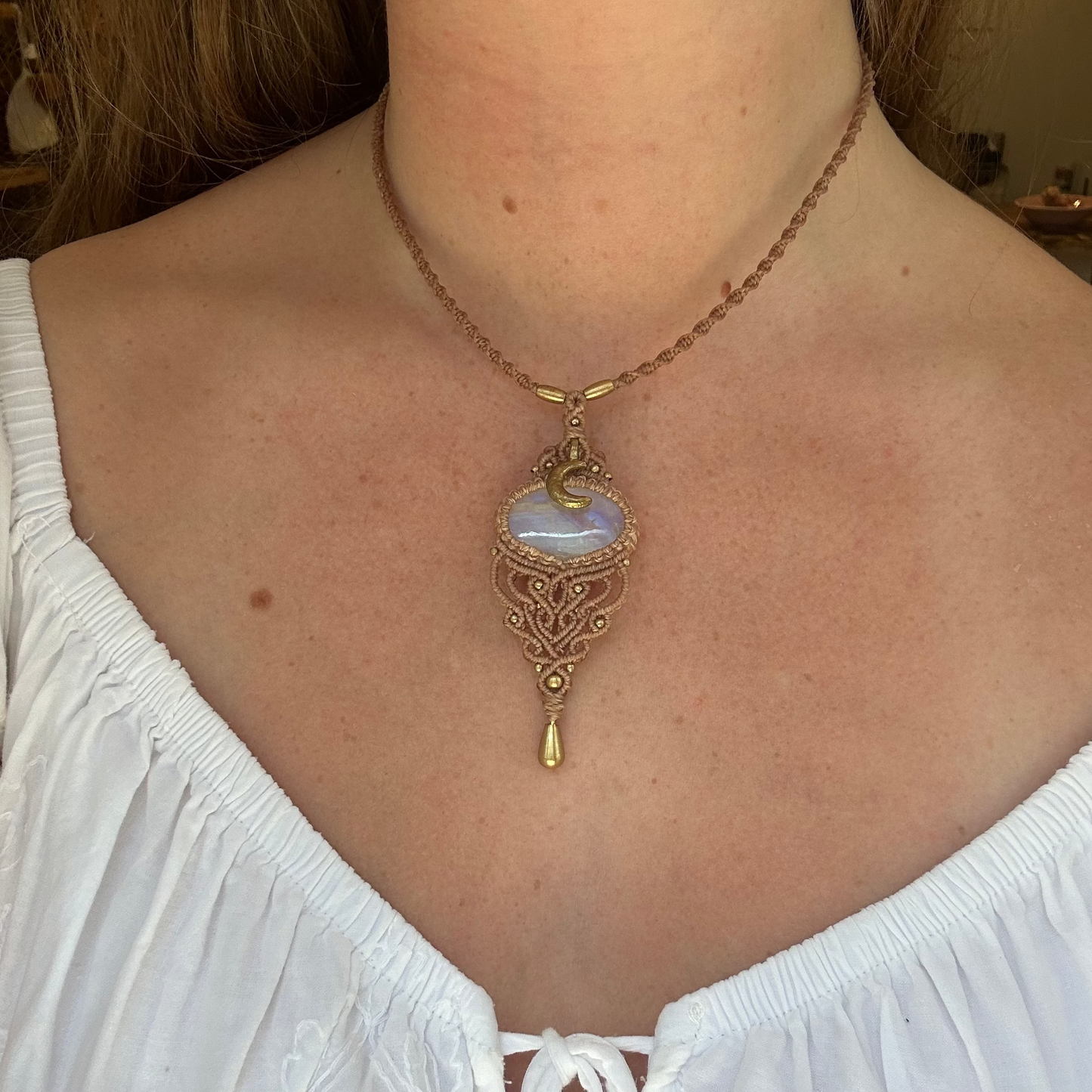 Macrame Rainbow Moonstone Necklace