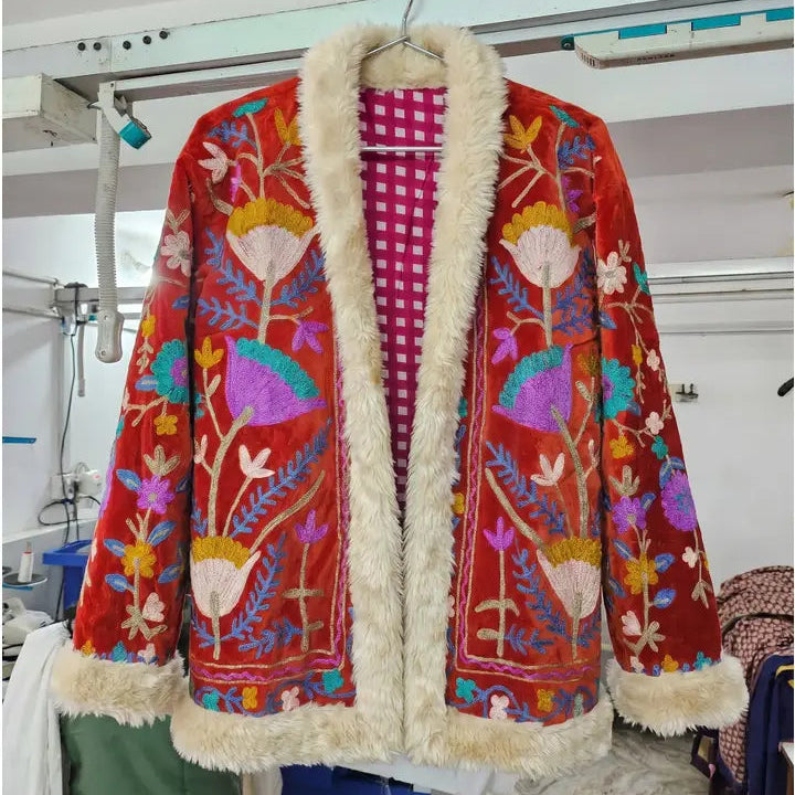 Fur Trim Embroidered coat
