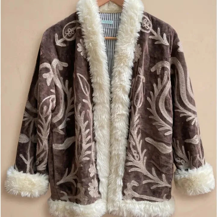 Fur Trim Embroidered coat