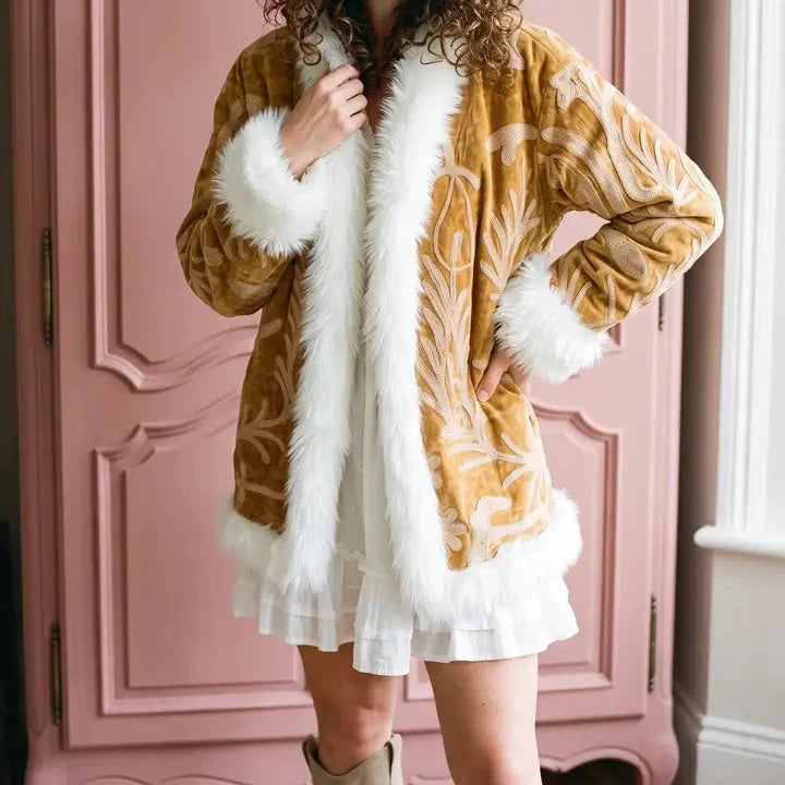 Fur Trim Embroidered coat